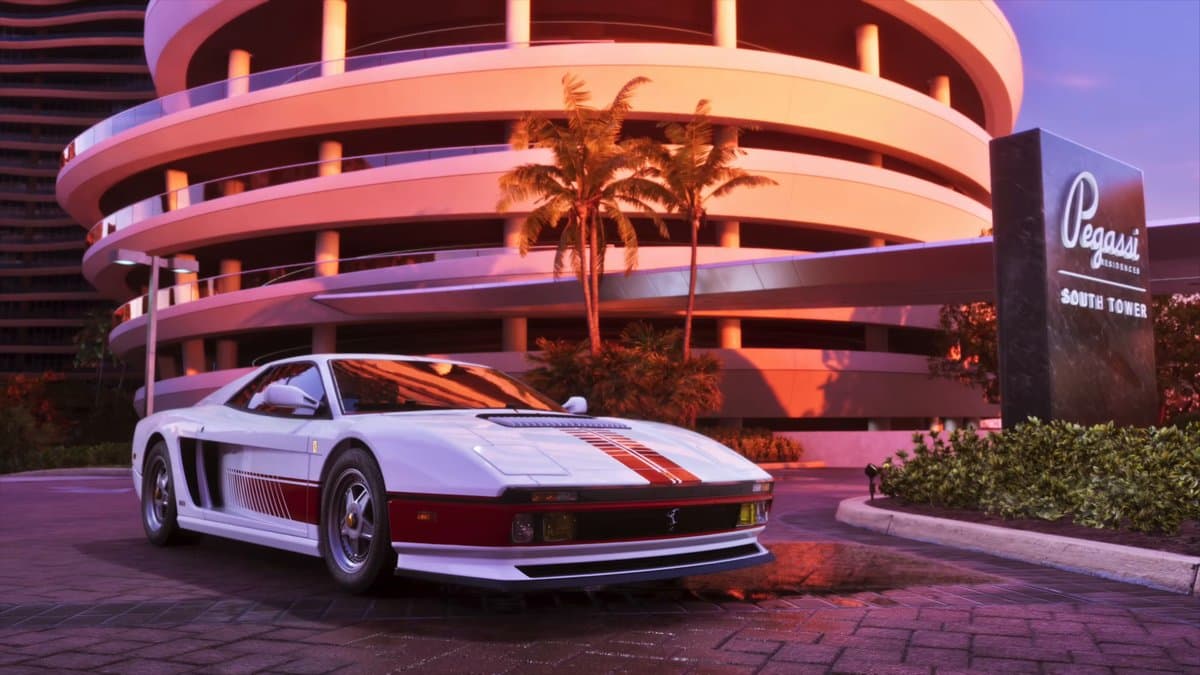 Convertible supercar, white with red stripe